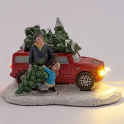 Intratuin Weihnachtsdorf Miniatur-Auto mit Weihnachtsbaum 11,5 x 7,8 x 7,6 cm