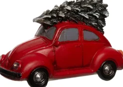 Intratuin Weihnachtsdorf Auto Beetle mit Weihnachtsbaum rot 11 x 5,3 x 7 cm