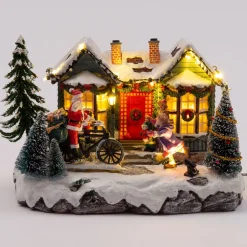 Intratuin Weihnachtsdorf Miniatur-Haus mit Weihnachtsmann auf Fahrrad 25 x 18 x 16 cm