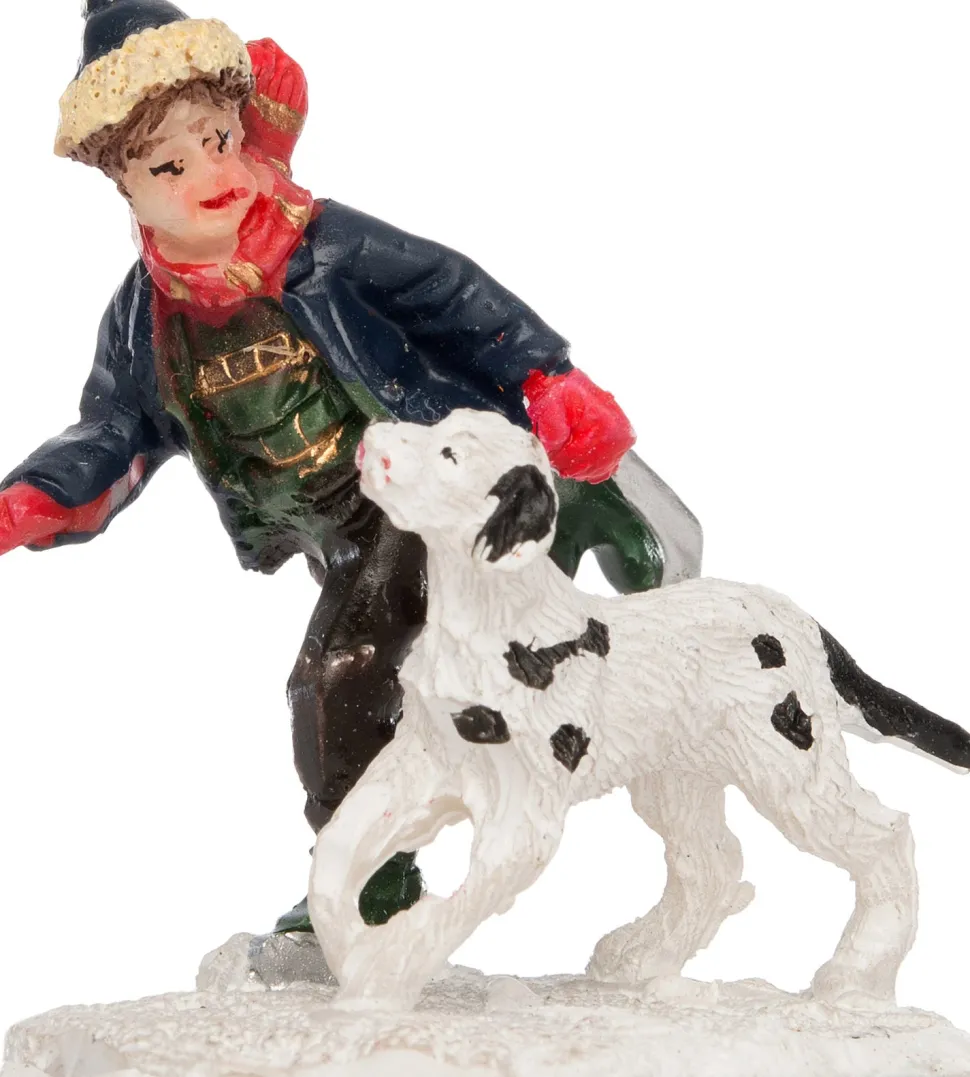 Intratuin Weihnachtsdorf Figur Junge mit Schlittschuhen und Hund 4,5 x 3,5 x 5 cm