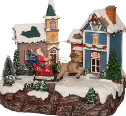 Intratuin Weihnachtsdorf Miniatur mit Weihnachtsmann und Schlitten 19,5 x 14 x 17,5 cm