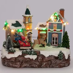 Intratuin Weihnachtsdorf Miniatur mit Weihnachtsmann und Schlitten 19,5 x 14 x 17,5 cm