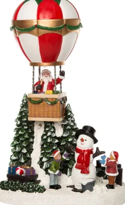 Intratuin Weihnachtsdorf Miniatur Heißluftballon mit Weihnachtsmann 15,5 x 12 x 25 cm