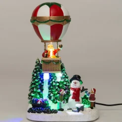 Intratuin Weihnachtsdorf Miniatur Heißluftballon mit Weihnachtsmann 15,5 x 12 x 25 cm