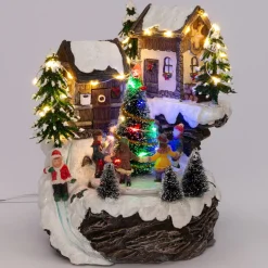 Intratuin Weihnachtsdorf Miniatur-Häuser mit Weihnachtsbaum 17,5 x 19,5 x 19 cm