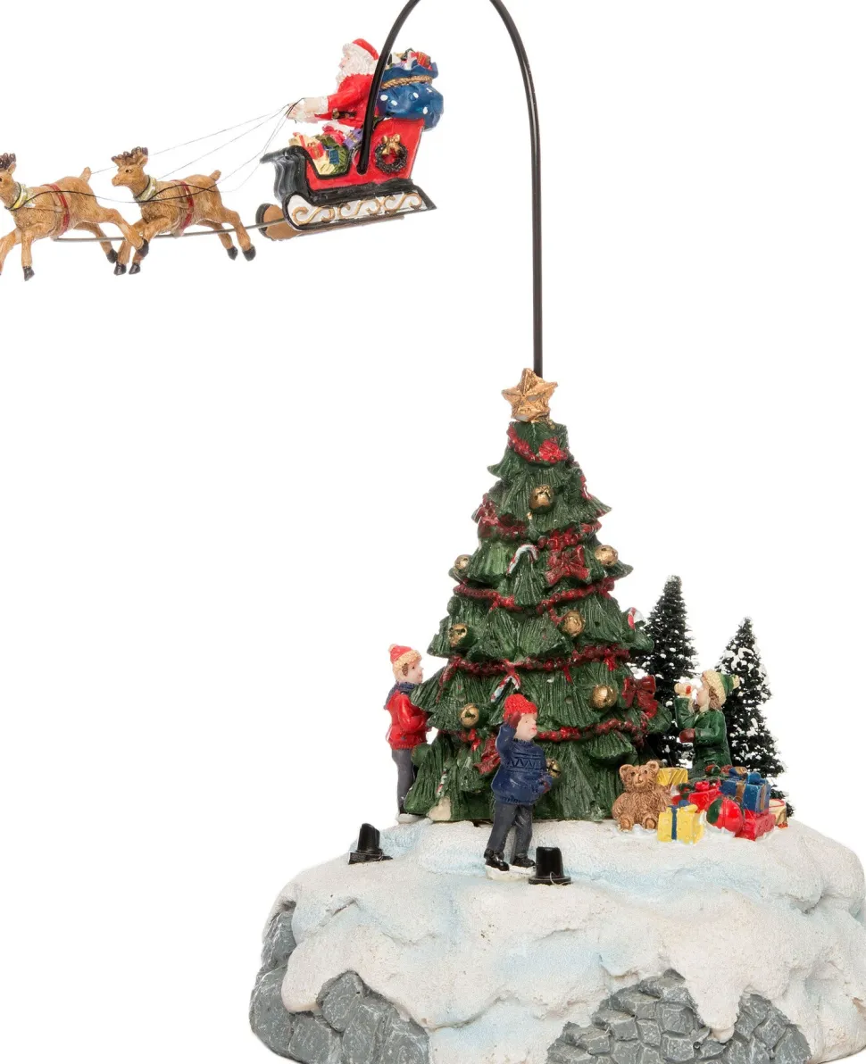 Intratuin Weihnachtsdorf Figur Weihnachtsmann mit Schlitten und Baum 16 x 15,5 x 29 cm