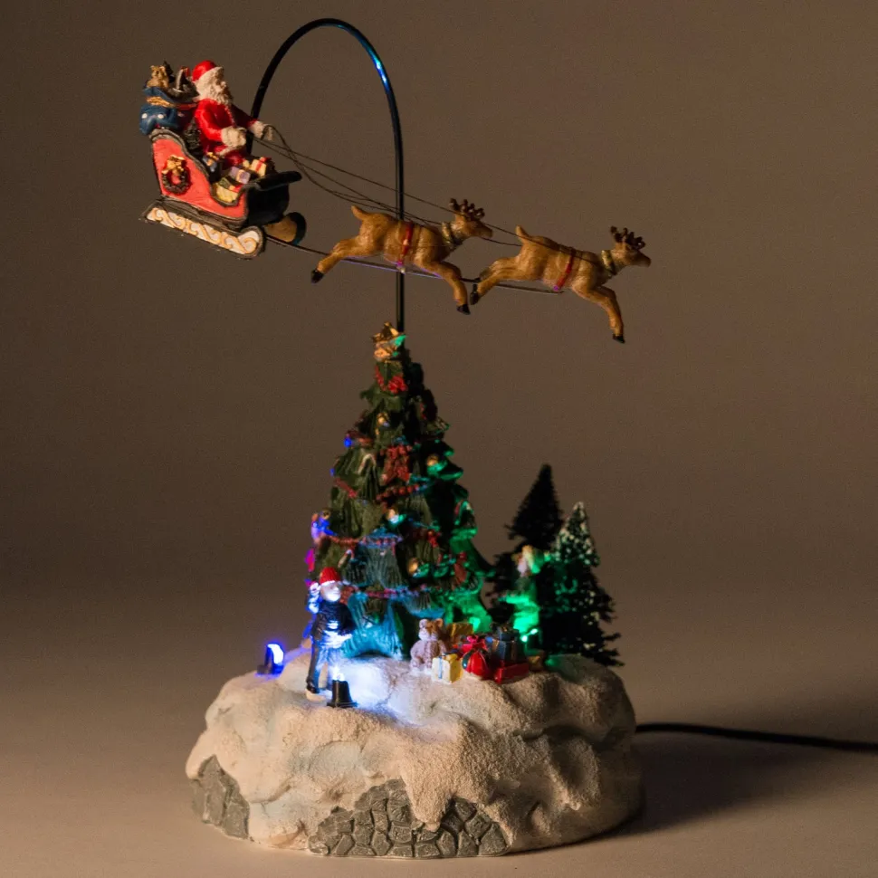 Intratuin Weihnachtsdorf Figur Weihnachtsmann mit Schlitten und Baum 16 x 15,5 x 29 cm