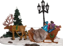 Intratuin Weihnachtsdorf-Miniatur Rentier mit Schlitten 18,5 x 9 x 12 cm