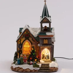 Intratuin Weihnachtshäuschen Kirche mit LED Beleuchtung 22 x 22,5 x 32,5 cm