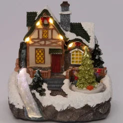 Intratuin Weihnachtshäuschen mit Wasserfall und Weihnachtsbaum 16 x 12,5 x 16 cm