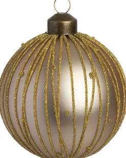 Intratuin Weihnachtskugel Endy creme / gold Linien D 8 cm