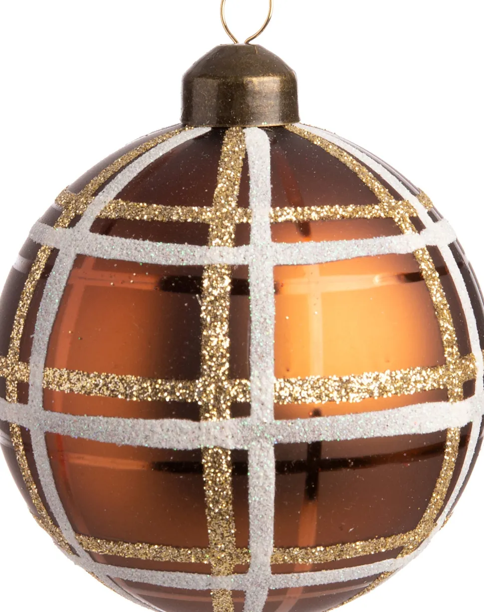 Intratuin Weihnachtskugel Nantes braun kariert D 8 cm