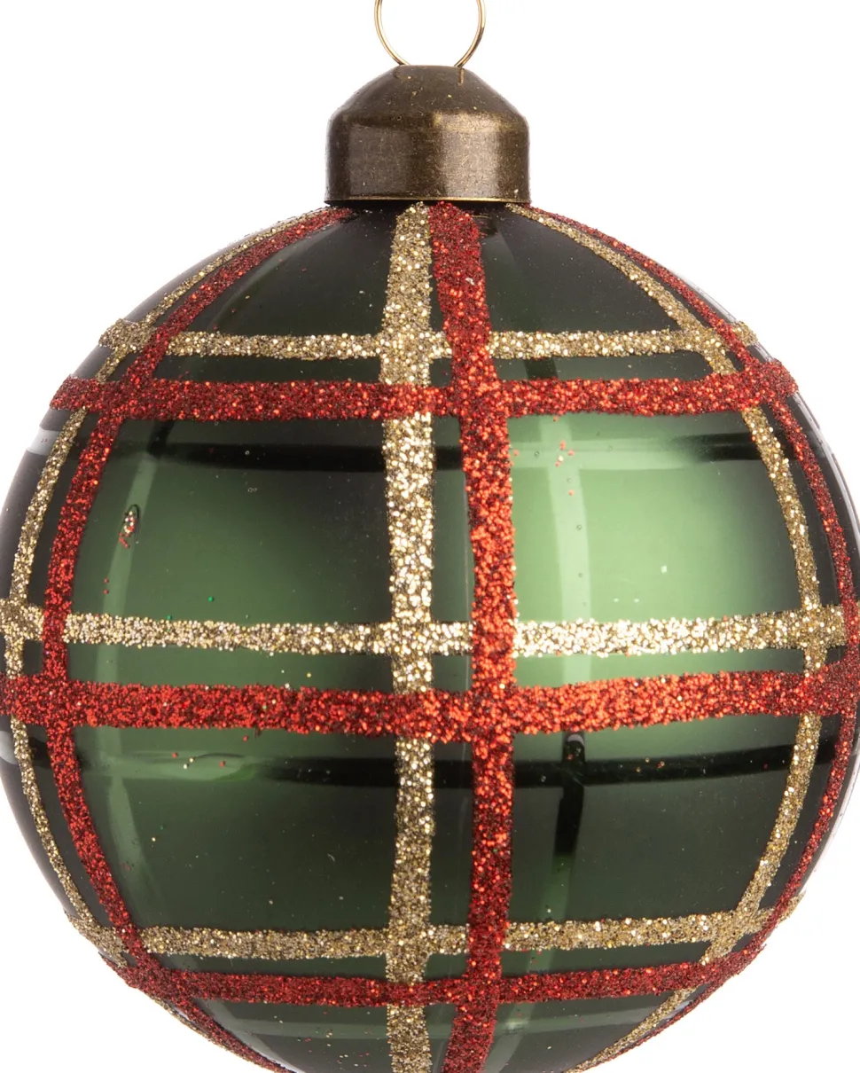 Intratuin Weihnachtskugel Nantes grün kariert D 8 cm
