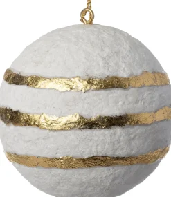 Intratuin Weihnachtskugel weiß / gold Linien D 7 H 7 cm