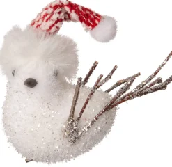 Intratuin Weihnachtsschmuck Vogel mit Clip weiß / rot 5 x 13 x 8 cm