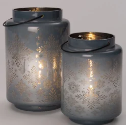 Intratuin Laterne Schneeflocke blau beleuchtet mit LED warmweiß D 12,2 H 16,7 cm