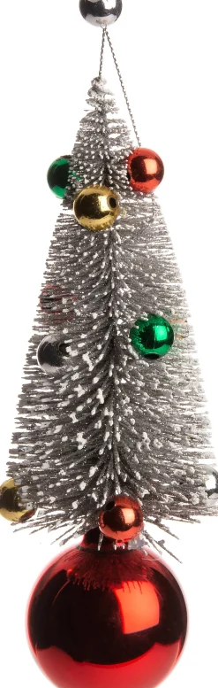 Intratuin Weihnchtsbaumschmuck Baum mit Kugel rot / silber D 6 H 17 cm