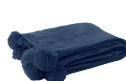 J-Line Decke Pompom blau 170 x 130 cm