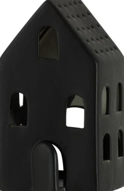 J-Line Teelichthalter Haus Caroline schwarz 10 x 8 x 17,5 cm