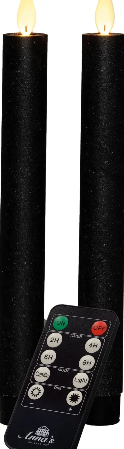 LED Stabkerzen mit Fernbedienung schwarz D 2,5 H 23 cm 2 St.