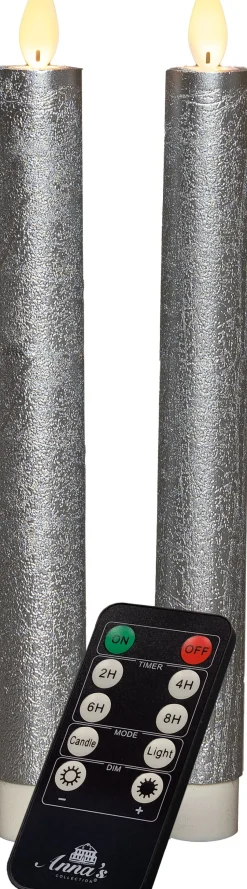 LED Stabkerzen mit Fernbedienung silber D 2,5 H 23 cm 2 St.