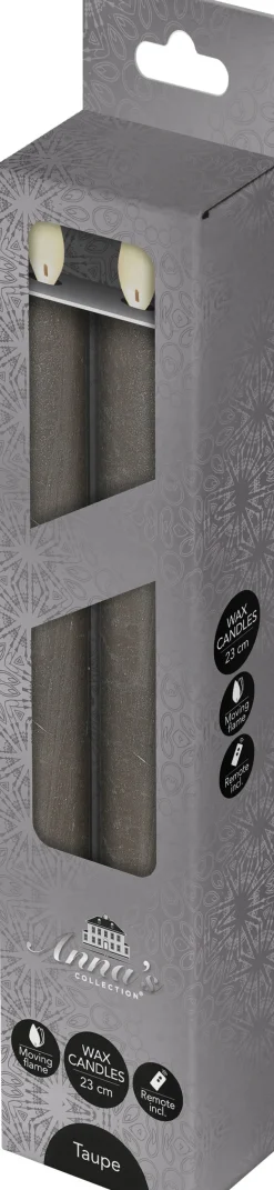 LED Stabkerzen mit Fernbedienung taupe D 2,5 H 23 cm 2 St.