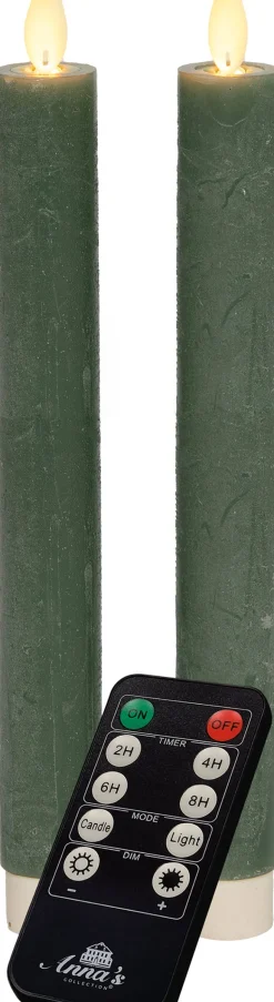 LED Stabkerzen mit Fernbedienung grün D 2,5 H 23 cm 2 St.