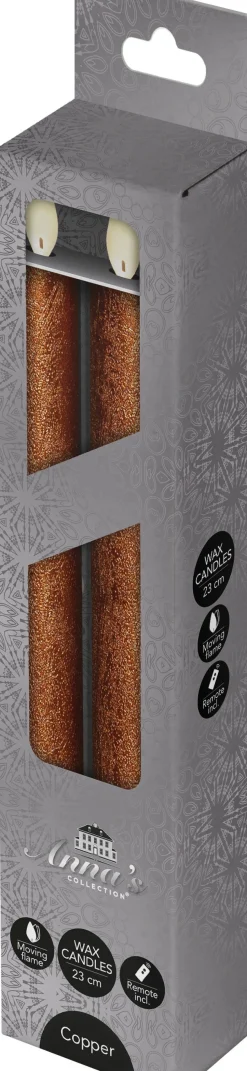 LED Stabkerzen mit Fernbedienung kupfer D 2,5 H 23 cm 2 St.