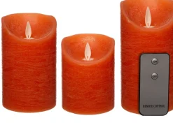 LED Stumpenkerzen 3er-Set mit Fernbedienung orange / kupfer