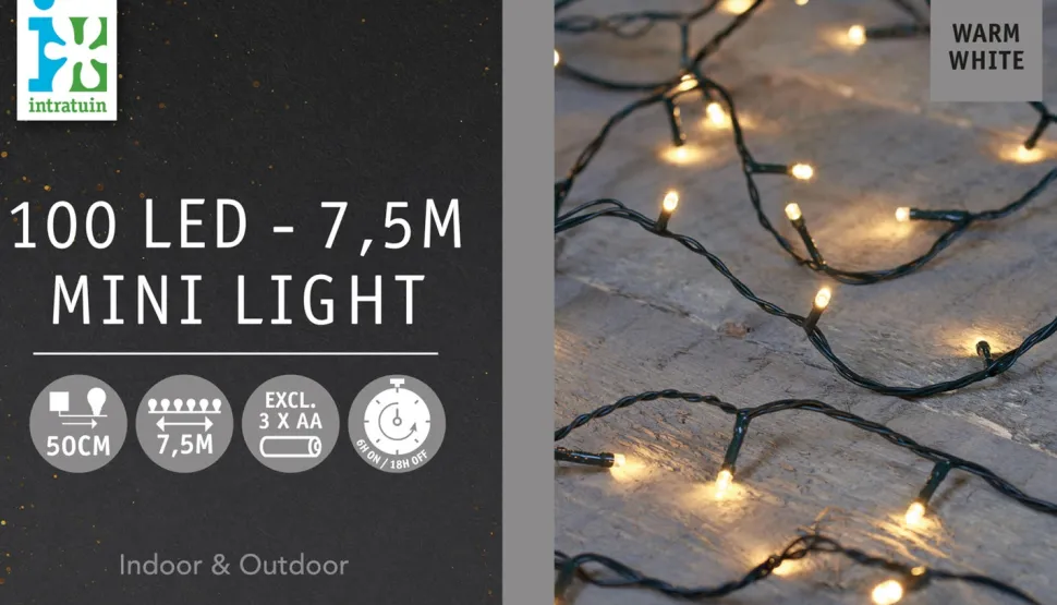 Lichterkette schwarz 7,5 m mit 100 LEDs warmweiß