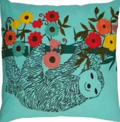 Linen & More Lexi Dekokissen Faultier / Blumen türkis 45 x 45 x 10 cm