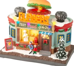 Lumineo Weihnachtsdorf Miniatur Burger Fast Food (Hamburgerstand) 12 x 19,5 x 16 cm