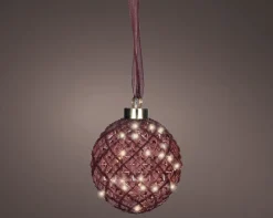 Lumineo Weihnachtskugel rosa mit Beleuchtung D 14 cm
