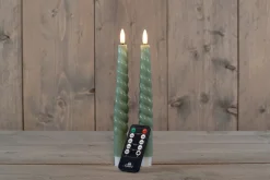 Rustik Lys Stabkerzen Swirl grün 8,5 Std. 2 St.