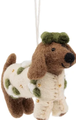 Sjaal met Verhaal Weihnachtsanhänger Dackel creme / braun 9 x 4 x 13 cm