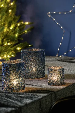 Teelichthalter Strass Lois blau D 13,5 H 15 cm