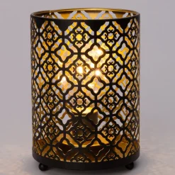 Tischleuchte Blume schwarz / gold warmweiß D 12 H 16 cm