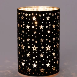 Tischleuchte schwarz Sterne D 10 H 15 cm