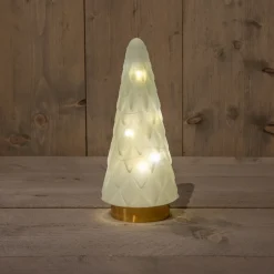 Tischleuchte Weihnachtsbaum weiß mit 10 LEDs warmweiß D 10,5 H 24,5 cm