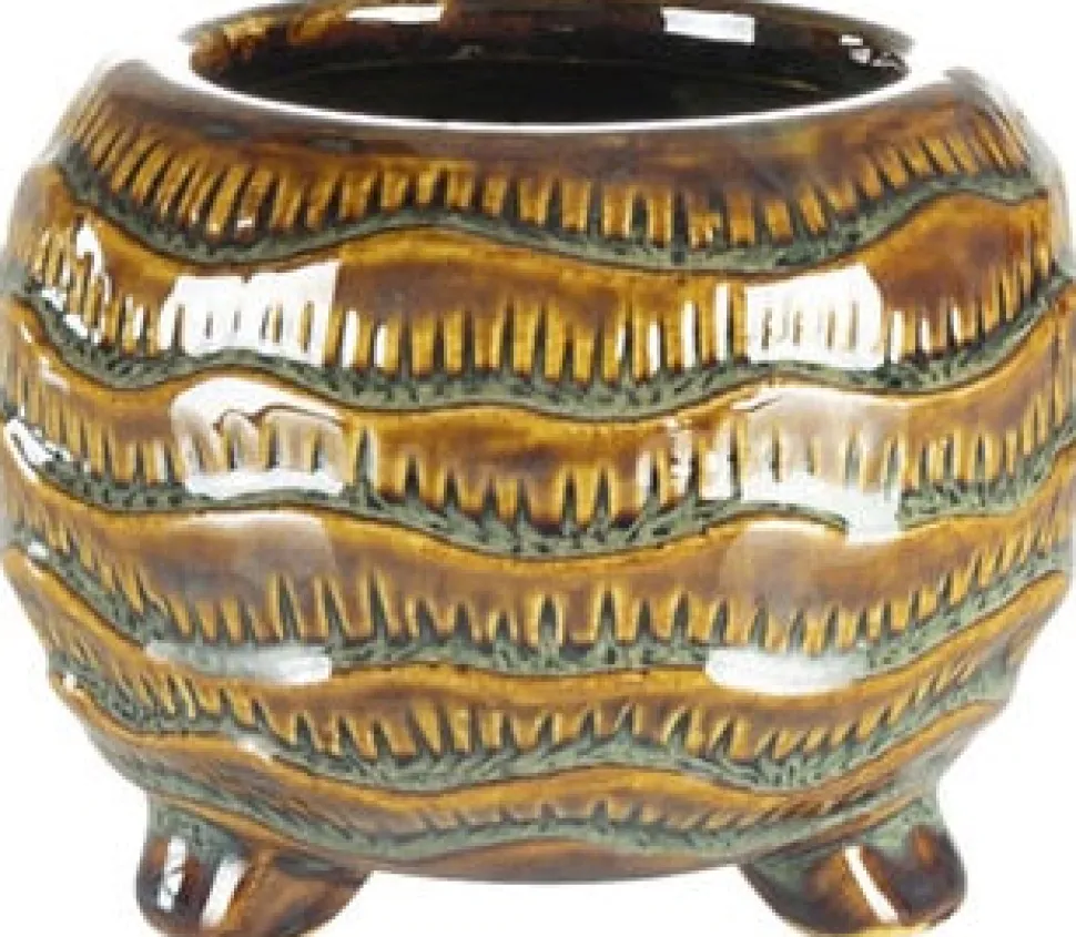 TS Blumentopf Dewi mit Füßen gold / braun D 15 H 12 cm