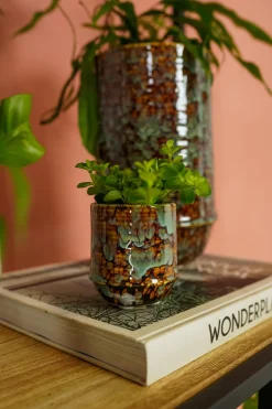 TS Blumentopf Noud braun / mint D 7 H 8 cm