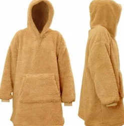 Unique Living Hoodie Deckenpulli mit Kapuze Teddy braun onesize