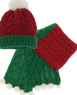Unique Living Mütze und Schal grün/rot onesize