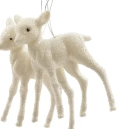 Weihnachtsbaumschmuck Hirsch 9 cm weiß 2 St.