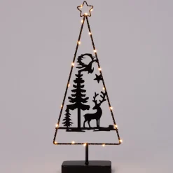 Weihnachtsdeko Baum mit Hirsch 20 LEDs warmweiß 18 x 4 x 45,5 cm