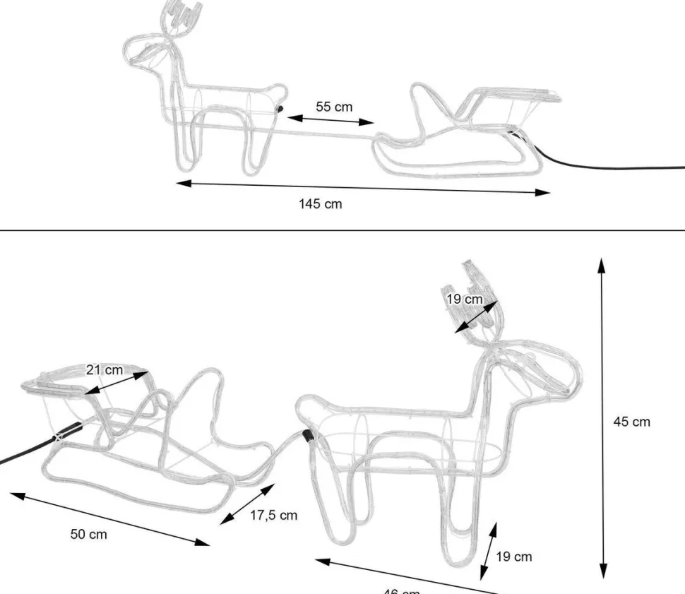 Weihnachtsdeko Rentier mit Schlitten 324 LEDs warmweiß 145 x 21 x 45 cm