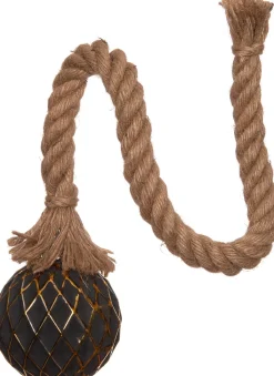 Weihnachtsleuchte mit Seil schwarz / gold D 10 cm mit 8 LEDs warmweiß