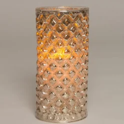 Weihnachtsleuchte silber mit Flammeneffekt D 7,5 H 15 cm gelb