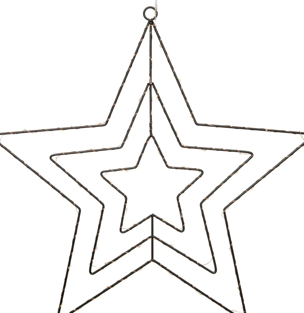 Weihnachtsstern Fensterdeko schwarz beleuchtet mit 60 LEDs klassisch warm D 56 cm