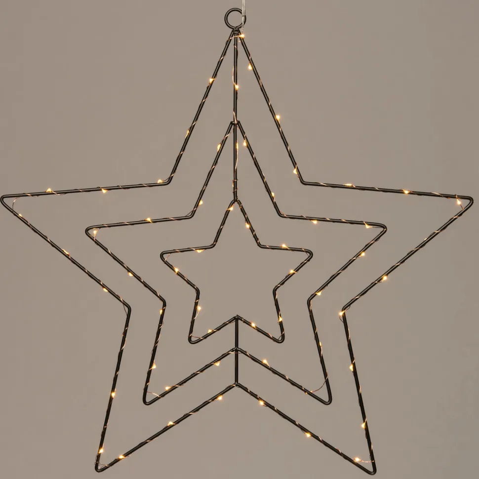 Weihnachtsstern Fensterdeko schwarz beleuchtet mit 60 LEDs klassisch warm D 56 cm